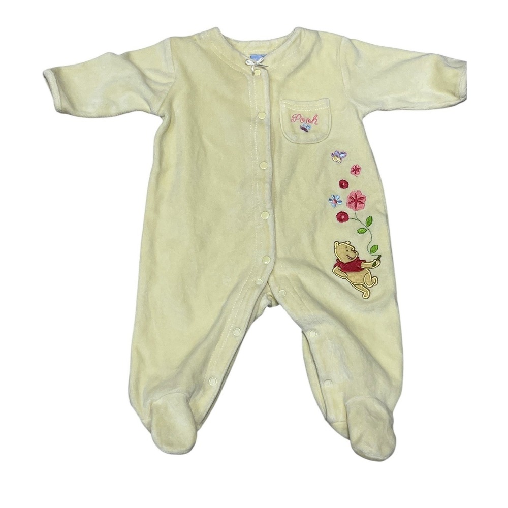Disney Vintage Winnie The Pooh Sleeper Pajama Girls 0/3 Month Snap Flowers